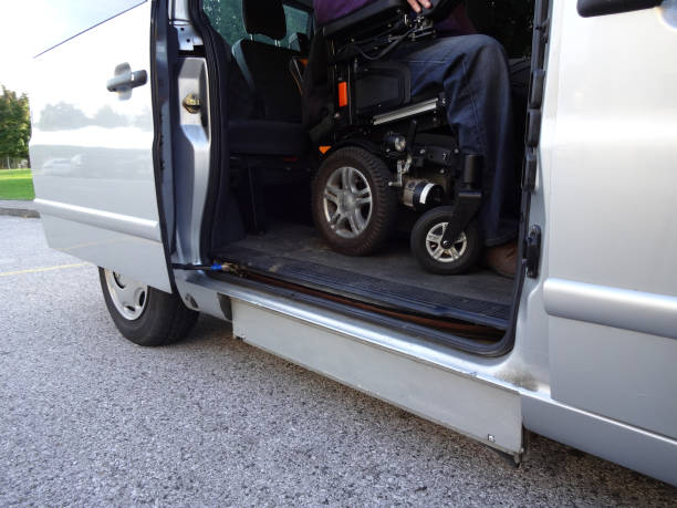 Disabled Men on Wheelchair using Accessible Van Vehicle with Lift